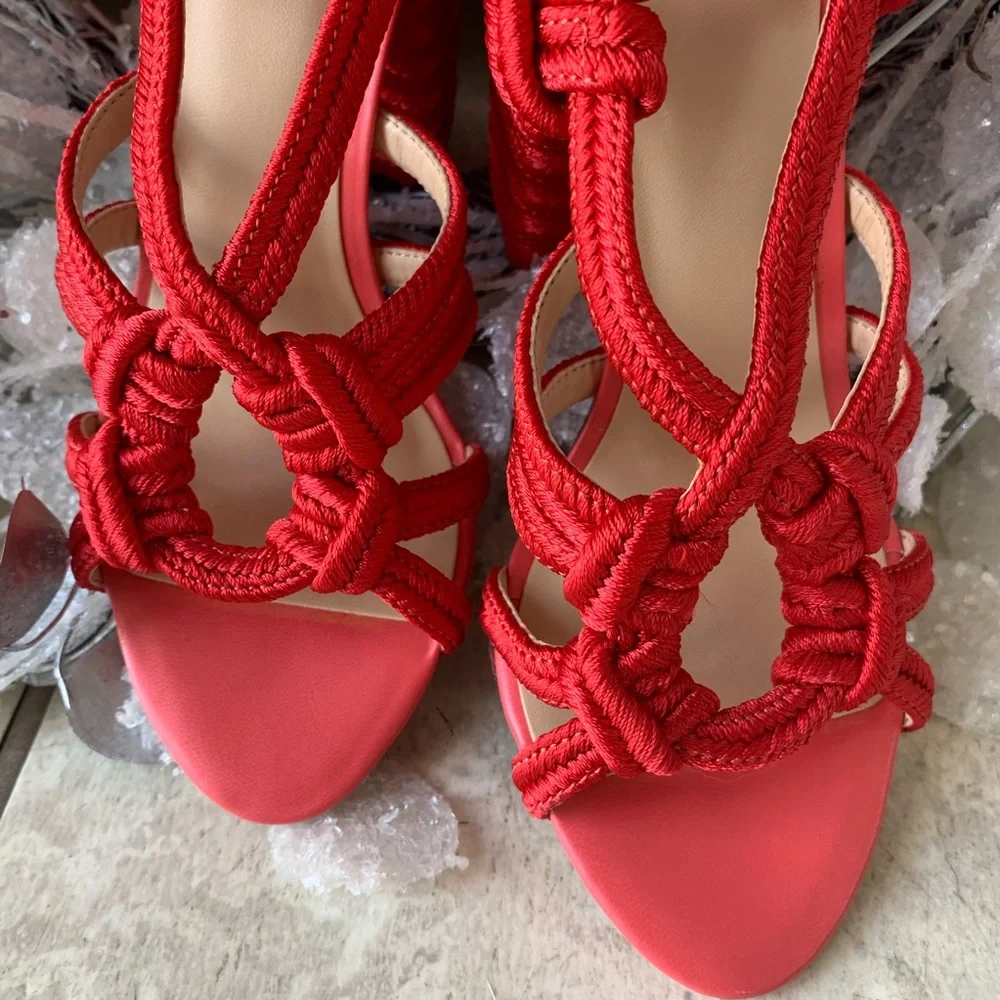 CAbi Red Knotted Strap Heeled Sandals
